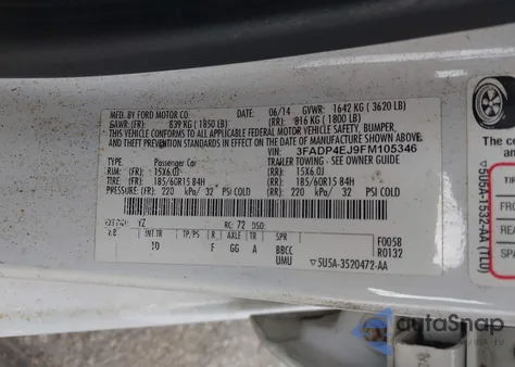 2015 Ford Fiesta Se z USA, uszkodzony, nr VIN 3FADP4EJ9FM105346